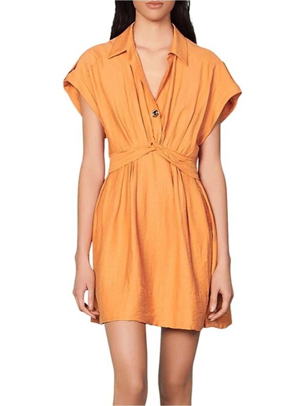 Sandro Sigrid twist-front twill mini shirt dress in Pumpkin
